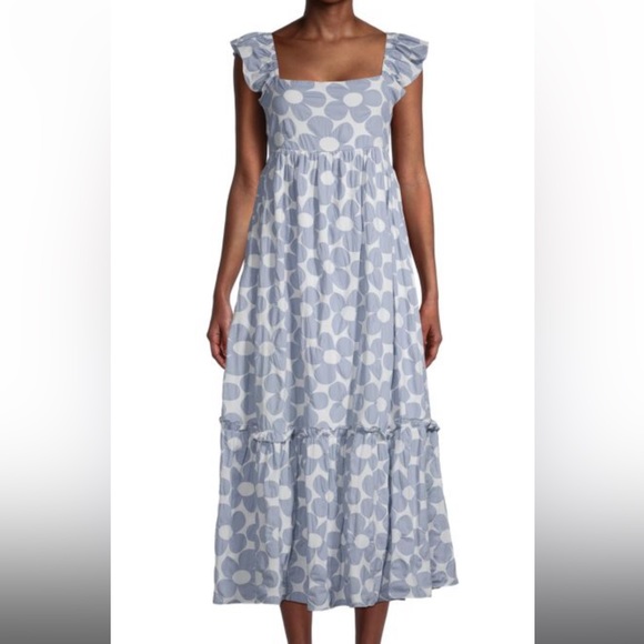 Jacqui E Dresses Nwt Jacquie Blue Floral Tiered Midi Dress Square